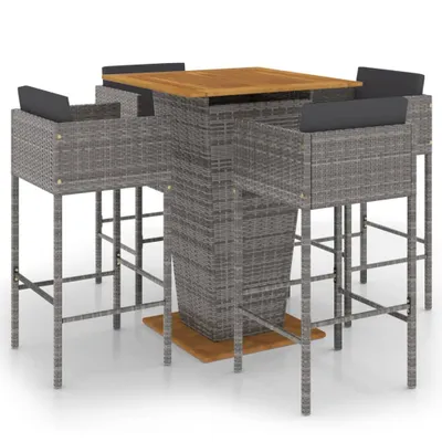 Produktbild von 5-tlg. Gartenbar-Set mit Kissen Poly Rattan Grau