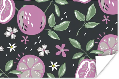 Produktbild von MuchoWow® Poster Sommer - Blumen - Obst - Schwarz 90x60 cm - Schlafzimmer