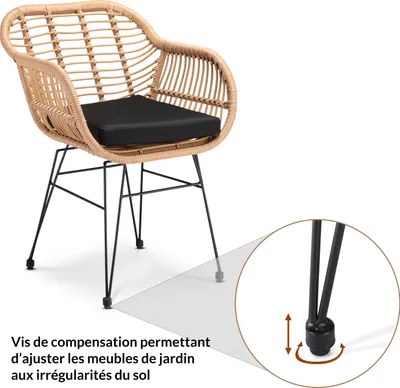 Image de CASARIA® Lot de 2 Chaises Cuisine Design Vintage - Salon de Jardin Exterieur et Intérieur Polyrotin Résistant aux UV - Coussins Inclus - Hauteur d'Assise 44 cm - Structure Acier Galvanisé