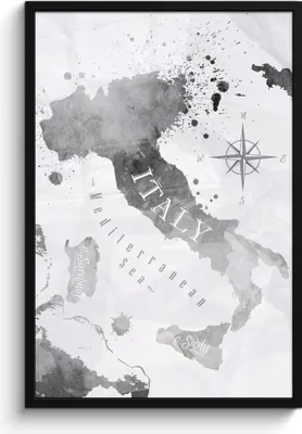 Produktbild von MuchoWow® MuchoWow® Gerahmtes Poster Italien - Karte - Aquarell 60x90 cm - Poster mit zchwarzem Bilderrahmen - Kunst