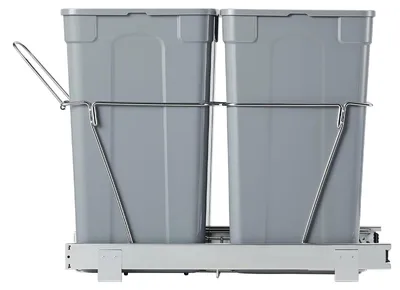 Zdjęcie produktu dla SucceBuy Wyciągane kosze na śmieci 27 Qt + 27 Qt do szafek kuchennych, podwójny kosz na śmieci pod zlewem, z solidnym, metalowym systemem wysuwania i praktycznym uchwytem