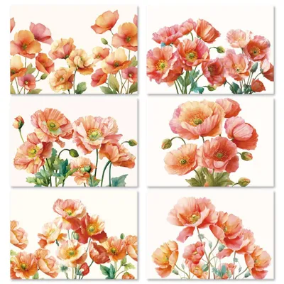 Tischset-Set 6er Aquarell-Mohnblumen, 30x40 cm, hitzebeständig