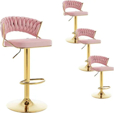 Produktbild von WOLTU Barhocker höhenverstellbar, mit geflochtener Rückenlehne, Samt Metall : Rosa 4 Farbe: Rosa Stückzahl: 4