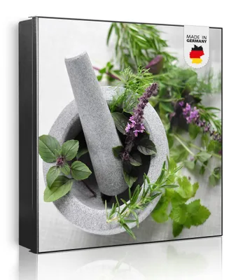 Zdjęcie produktu dla banjado metalowa szafka na klucze, duża 30x30 cm z 32 haczykami, może służyć jako tablica magnetyczna, czarny korpus, zawias po prawej stronie, Kräuter [SKG1 10151]