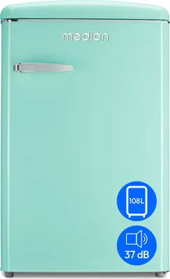 Produktbild von MEDION Retro Kühl-Gefrierkombination (95L Kühlschrank, 13L 4 Sterne Gefrierfach, 108 Liter Nutzinhalt, LED Innenbeleuchtung, Stufenlose Temperaturregelung, MD 37790) grün