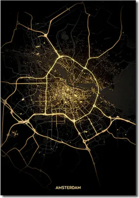Produktbild von TPFLiving Kunstdruck LW-440 (OHNE RAHMEN) Poster - Leinwand - Wandbild - Hochauflösender Giclée-Druck, langlebig und hochwertig - Beleuchtete Stadtpläne berühmter Metropolen Modell C: Amsterdam -  - Größe: 60x80cm