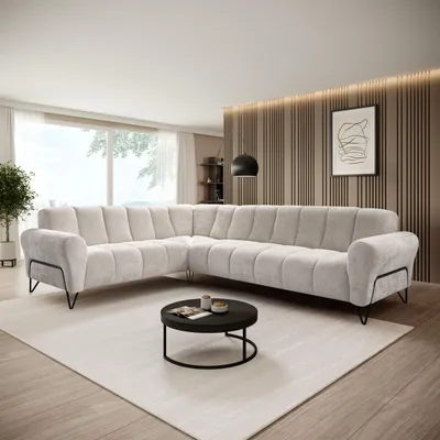 Produktbild von Beautysofa Ecksofa 295 cm, Moderne Couch, Sofa mit Schwarzen Metallbeinen - Seitenausführung: rechts, Polsterecke, VOLARE L - Form Creme Storm 02