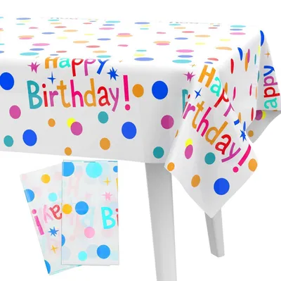 Immagine prodotto di Tovaglia per festa di compleanno per bambini, confezione da 2, decorazione per feste, plastica, 130 x 220 cm, bianca