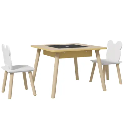 Produktbild von AIYAPLAY 3-teiliges Kinderset mit 1 Tisch und 2 Stühlen, Wendeplatte, Stauraum, Naturholz