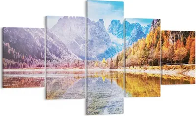 Produktbild von Bild auf Leinwand - Leinwandbild - 5 Teile - Herbst Landschaft Berge - 125x70cm - Wand Bild - Wanddeko - Wandbilder - Leinwanddruck - Bilder - Wanddekoration - Leinwand bilder - EA125x70-4624