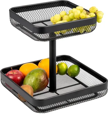 Obrázek produktu pro Etáž na ovoce - Košík na pečivo - Úložný prostor do kuchyně - Dvoupatrový - Výška 31 cm - Černá barva