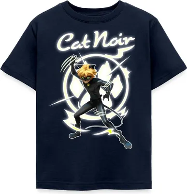 Produktbild von Spreadshirt Miraculous Cat Noir Adrien Superheld Kinder T-Shirt, 122/128 (7-8 Jahre), Navy