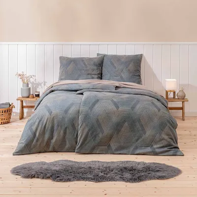 Produktbild von Estella Samt + Seide Flanell Bettwäsche 155x220 Levico graphit Rauten 5461-840