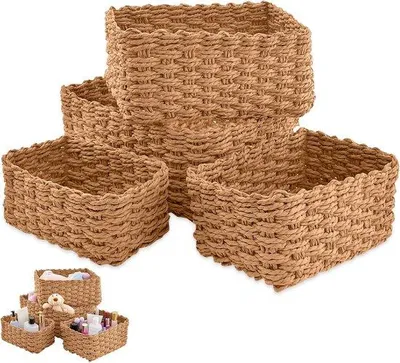 Produktbild von Famanu Aufbewahrungskörbe Set aus 4 - Handgewebte Rattan Organizer für Schublade, Büro und Bad