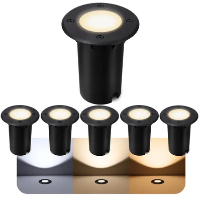 Produktbild von SSC-LUXon 6er Set KALPA LED Bodeneinbaustrahler Bodenspot schwarz rund inkl GU10 5W drei einstellbaren Lichtfarben 3CCT 230V IP67 regenfest & befahrbar