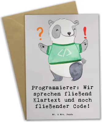 Produktbild von Mr. & Mrs. Panda Grußkarte Programmierer Codeflüsterer - Grau Pastell - Geschenk, hochzeitskarten, Codierung, Kommunikation, Programmiersprachen, einladungskarten, Beruf