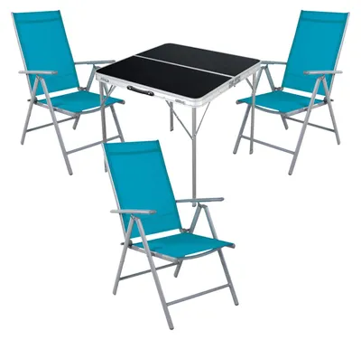Image de set de meubles de camping 4 pièces en aluminium Textilen petrol