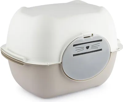Produktbild von Rotho Katzentoilette mit Haube Bella – 56 x 39,5 x 38 cm – Katzenklo mit Schwingtür und Aktivkohlefilter – geruchsdicht & aus recyceltem Kunststoff