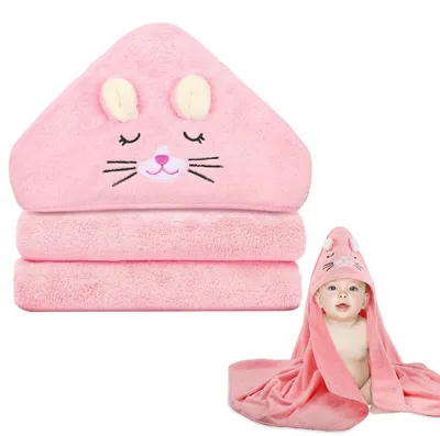 Produktbild von Baby Handtuch mit Kapuze 80x80 cm Korallenvlies Katzenform für Kinder