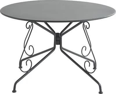 Produktbild von Gartentisch aus Metall mit einem Durchmesser von 120 cm und Schmiedeeisen-Optik – Anthrazit – GUERMANTES von MYLIA