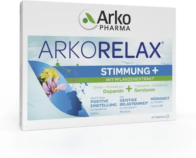Produktbild von ARKOPHARMA - ARKORELAX® Stimmung + - mit 500 mg Tyrosin + 220 mg Tryptophan + Safran + Rhodiola und Vitamin B6 – natürliches Wohlbefinden