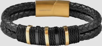 Produktbild von Akzent Armband aus Kunstlederion mit Edelstahlelementen, Ionenplattiert, schwarz/goldfarben