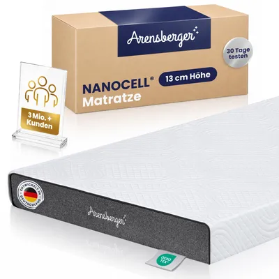 Produktbild von ARENSBERGER ANNA, Gelschaum Matratze 160x200 cm – 13 cm NANOCELL® Gel-Schaum – H3 Härtegrad – Atmungsaktiv – Abnehmbarer Bezug 240g/m²