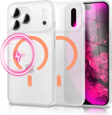 Produktbild von MagSafe Hülle "Thinix Glow" für Apple iPhone 18 Pro Max / 17 Pro Max - 0,3mm Extrem Dünn, Leucht Magnet Ring, Frosted Look, Ultra Slim Case - Neon Orange Transparent