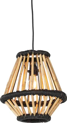 Produktbild von QAZQA - Orientalisch Orientalische Hängelampe I Pendellampe I Pendelleuchte Bambus mit Schwarz 32 cm - Evalin I Wohnzimmer I Schlafzimmer - Bamboo Rund - LED geeignet E27