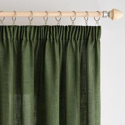 Obrázok produktu pre Ibenzoa® Sada závesov, vzhľad ľanu, čiastočne priehľadné, s volánovou páskou, farba: matcha zelená, rozmer: 140 x 225 cm, 2 kusy