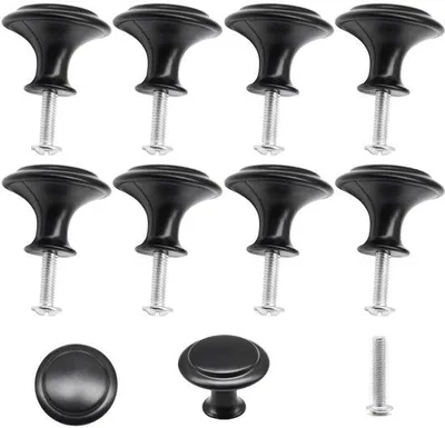 Obrázok produktu pre Uniqoos® Sada 12 kusov – čierne, okrúhle úchytky na nábytok, vyrobené zo zliatiny, priemer 27 mm, výška 22 mm, s skrutkami vhodné na skrine, zásuvky a komody
