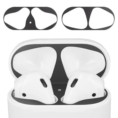 Produktbild von kwmobile Staubschutz Sticker kompatibel mit Apple Airpods 1 & 2 - Metallstaub Schutz Aufkleber Skins in Schwarz