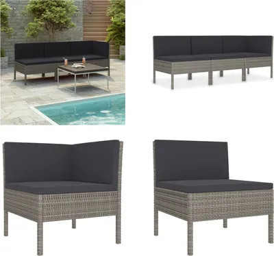 Produktbild von vidaXL 3 tlg. Garten Lounge Set mit Auflagen Poly Rattan Grau - Gartenmöbel-Set - Gartenmöbel-Sets - Gartengarnitur - Gartengarnituren