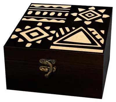 Holz-Souvenirbox, geometrisches Muster, 12x12x6 cm, 1 Stück