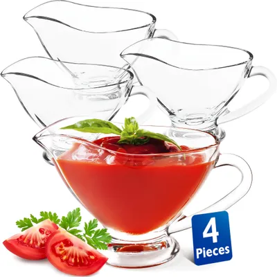 Produktbild von KONZEPT Sauciere aus Glas, 4er Set, 160 ml, Transparente Soßenkanne mit Henkel, Stabil, Ideal für Dressing, Sahne, Soße, Olivöl