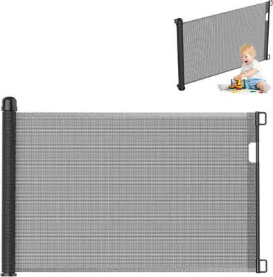 Obrázek produktu pro Výsuvná bezpečnostní zábrana do dveří, 1 ks, černá, výška 87 cm x šířka 150 cm, pro děti a domácí mazlíčky, do interiéru i exteriéru