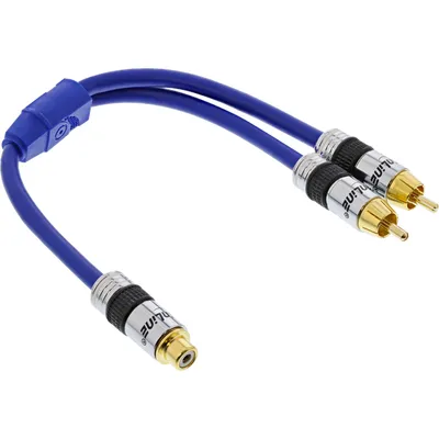Produktbild von InLine Cinch-Y-Kabel, PREMIUM, 1x Cinch Buchse zu 2x Cinch Stecker, 0,25m, 2 x RCA, Stecker, RCA, Buchse, 0,25 m, Blau