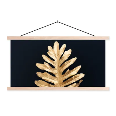 Produktbild von MuchoWow® Textilposter Blätter - Herbst - Gold - Schwarz - Natur - Luxus 60x30 cm mit holzfarbenen Rahmen - Dekoration