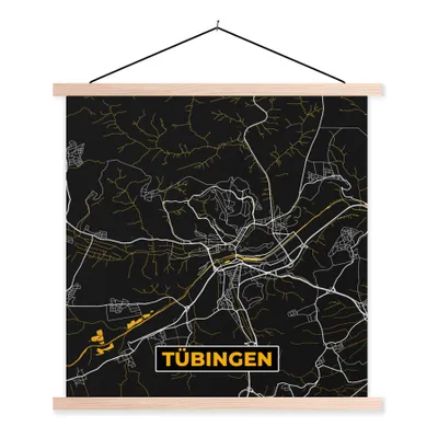 Produktbild von MuchoWow® Textilposter Gold - Deutschland - Karte - Stadtplan - Tübingen 120x120 cm mit holzfarbenen Rahmen - Textil-Poster