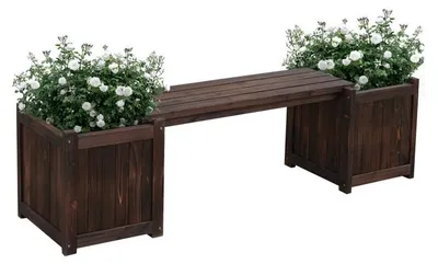 Obrázek produktu pro Kondela Dřevěná zahradní lavička s květináči Sasil - hnědá