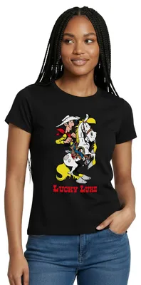 Produktbild von Spreadshirt Lucky Luke mit Pferd Jolly Jumper Frauen T-Shirt, M, Schwarz