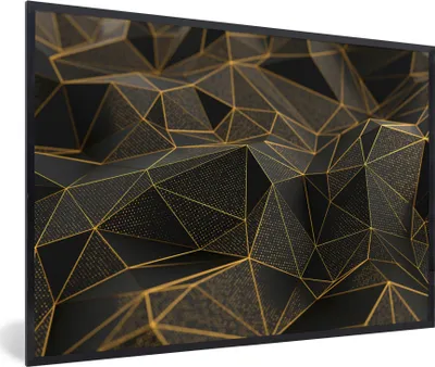 Produktbild von MuchoWow® Gerahmtes Poster Abstrakt - Gold - 3D - Luxus - Kunst 90x60 cm - Poster mit Schwarzem Bilderrahmen Wandposter Rahmen Foto Bilder - Fotorahmen - Foto-Plakat