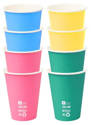8er-Set Regenbogen-Papierbecher, 225 ml, recycelbar, bunt
