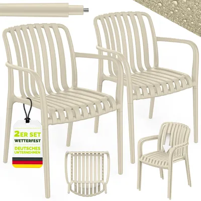 Produktbild von tillvex® Gartenstühle 2er Set Stapelbar Wetterfest mit Armlehne | Outdoor Stühle bis 120kg belastbar | Gartenstühle Outdoor | Terrassenstuhl Gartenmöbel Balkon Garten Terrasse