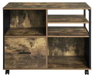 Image de Armoire de classement mobile - Armoire de rangement pour documents avec tiroirs - Montée sur roulettes - Bureau pour imprimante - 80 x 65 x 40 cm - Bois de pin - Marron vintage