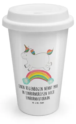 Produktbild von Mr. & Mrs. Panda Thermobecher Einhorn Regenbogen - Weiß - Geschenk, Erwachsenwerden, Mehrwegbecher, Kaffeebecher To Go, Unicorn, Glitzer, ToGo, Einhornpower, Becher