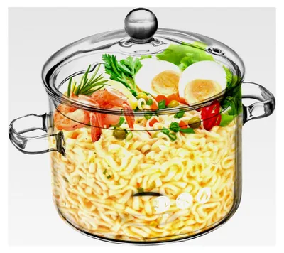 Produktbild von Transparenter Glastopf mit Deckel und Doppelgriff, hitzebeständig für Babynahrung, Suppe, Gemüse und Instantnudeln