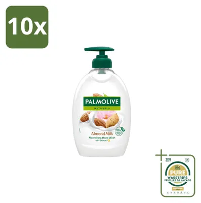 Imagen del producto de 10 unidades de jabón líquido Palmolive, aroma a leche de almendras, con dosificador, 500 ml, pack ahorro