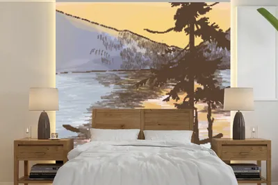 Produktbild von MuchoWow® Fototapete für Wohnzimmer oder Schlafzimmer Wandtapete Vinyl Motivtapete Kochen - Meer - Berge - 240x240 cm - Schlafzimmer-Tapete
