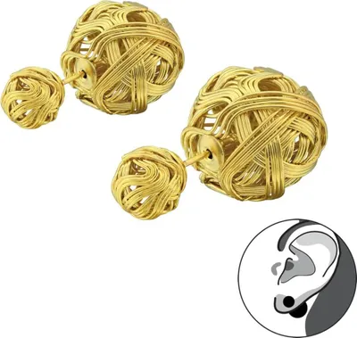 Produktbild von Ohrstecker 316L Chirurgenstahl Doppelperlen Ohrringe Knoten vergoldet Farbe - Gelbvergoldet